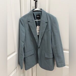 ZARA Women's Sage Blue Single-Button Blazer